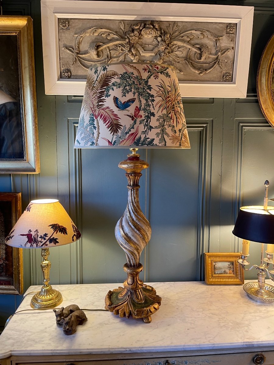 Important Painted Wooden Lamp, Height 96 Cm-photo-1