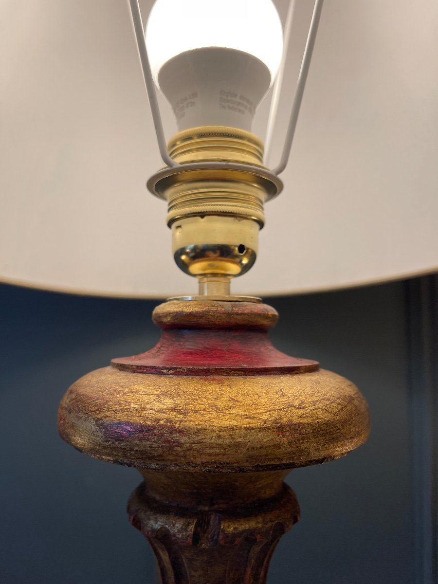 Important Painted Wooden Lamp, Height 96 Cm-photo-3