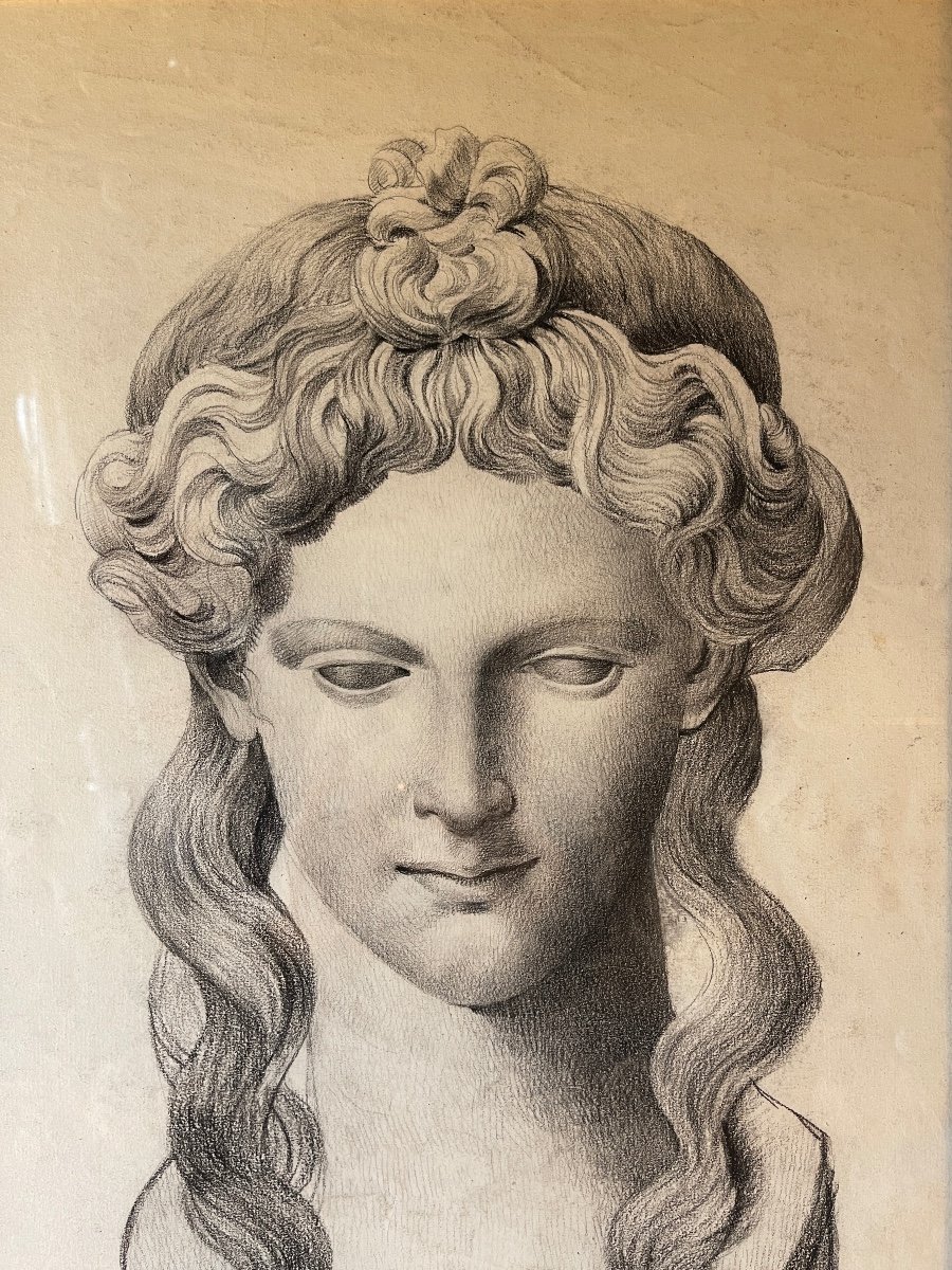 Bust Of Isis, 19th Century Academic Drawing-photo-2