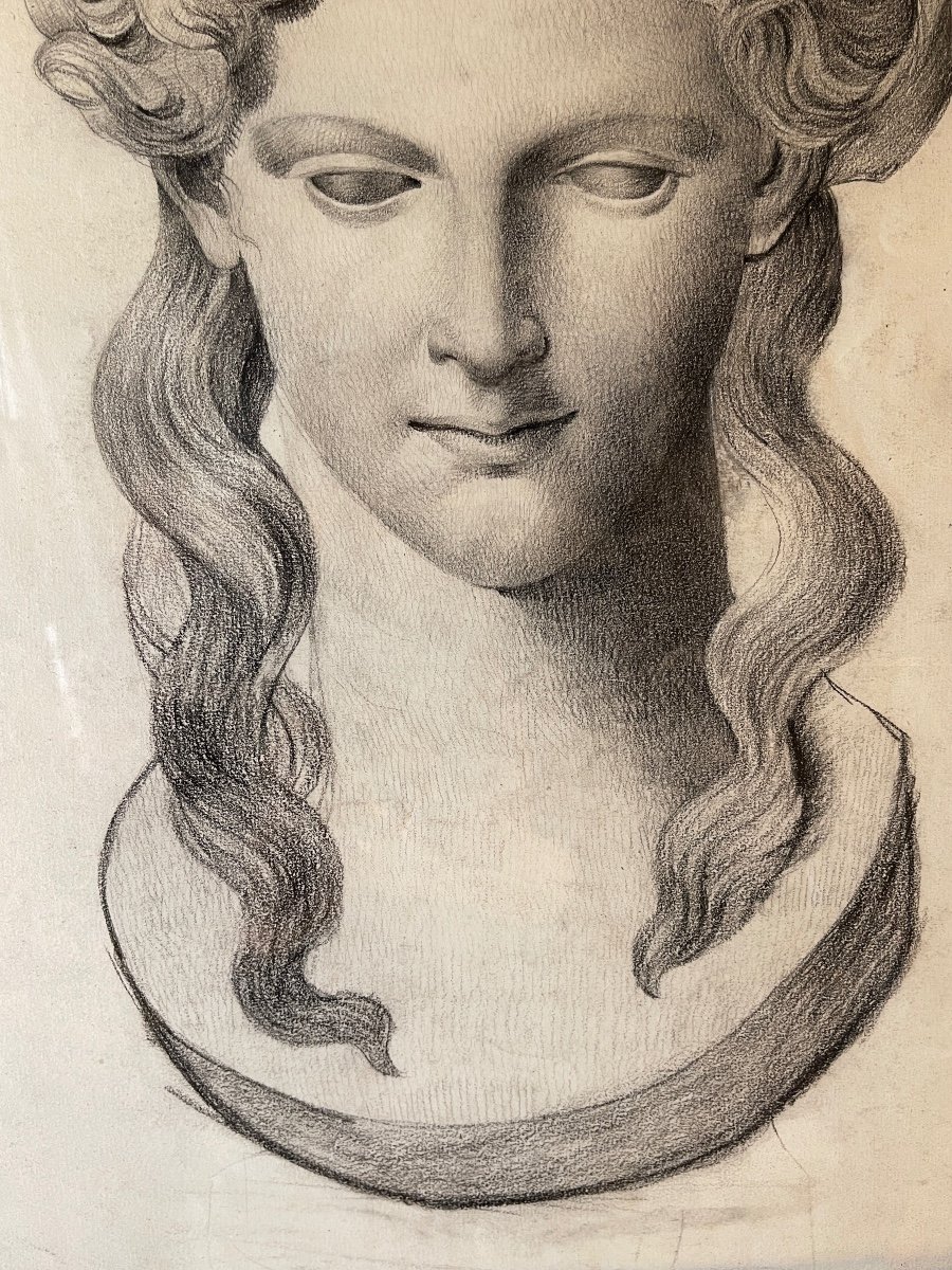 Bust Of Isis, 19th Century Academic Drawing-photo-3