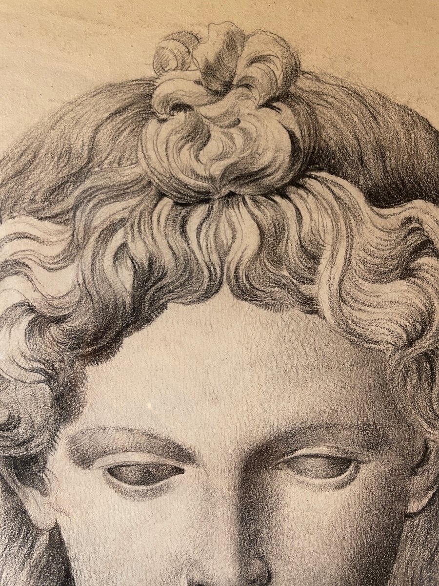 Bust Of Isis, 19th Century Academic Drawing-photo-4