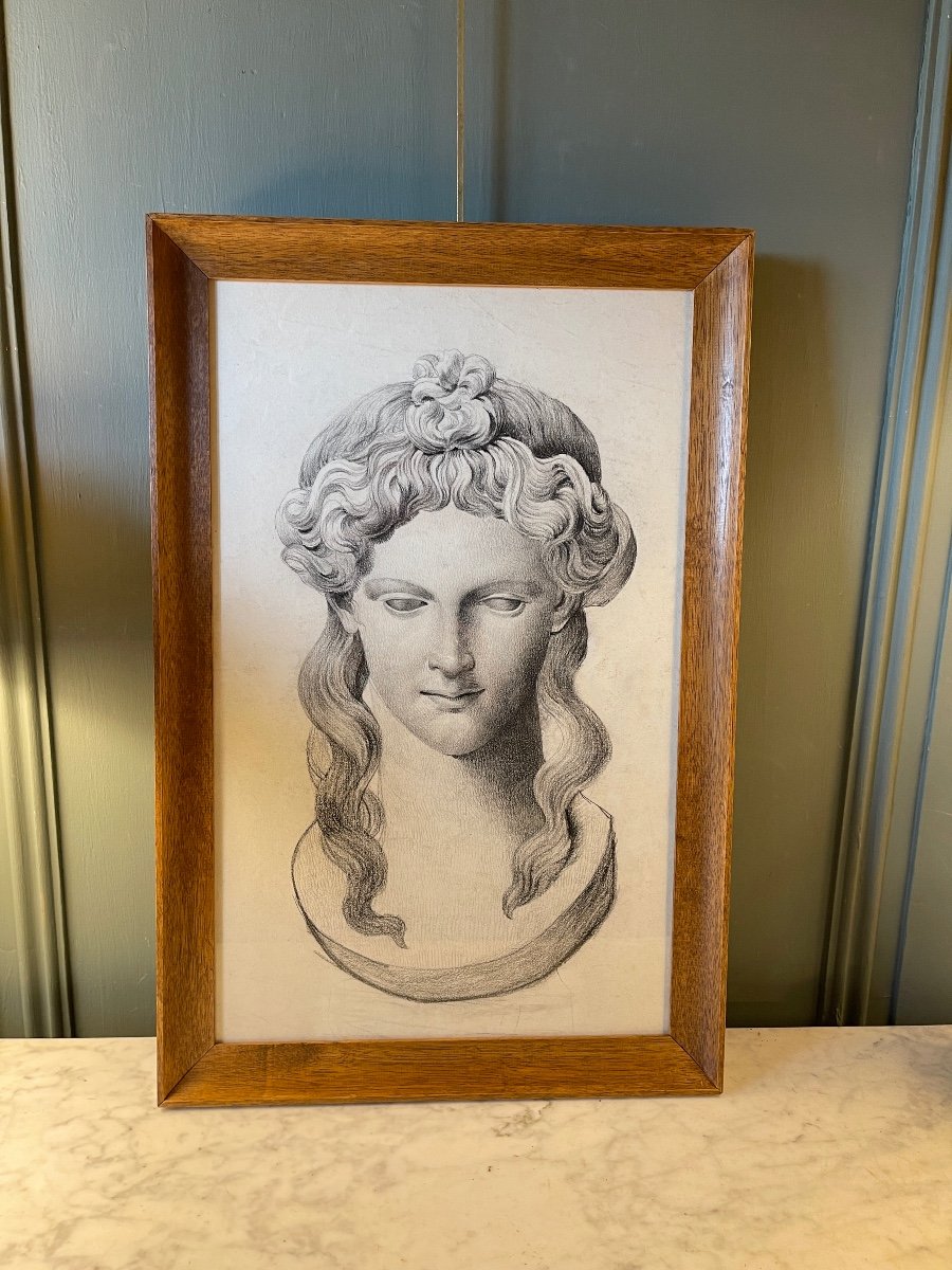 Bust Of Isis, 19th Century Academic Drawing-photo-1