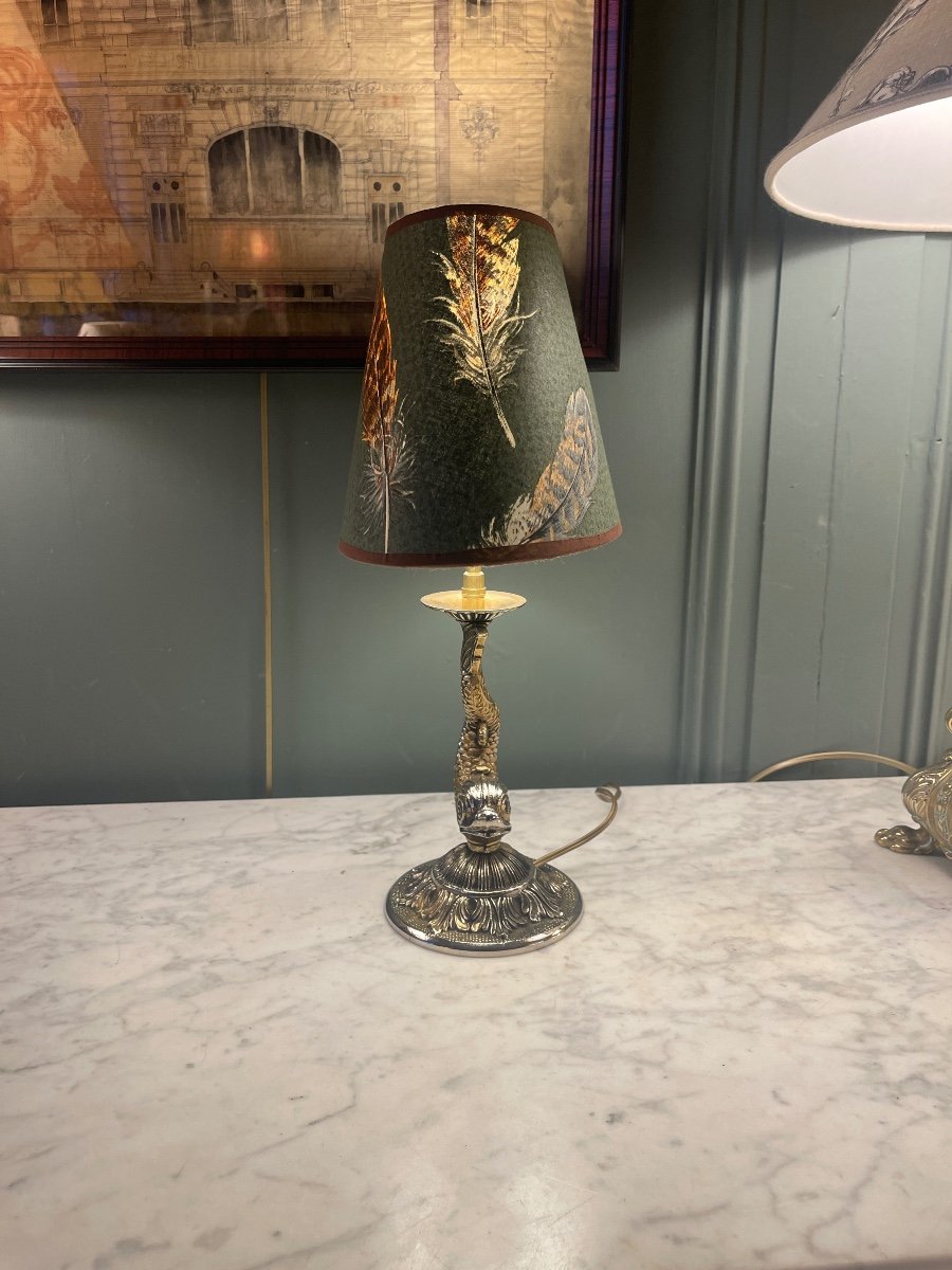 Bronze Dolphin Lamp, Height 38 Cm-photo-2