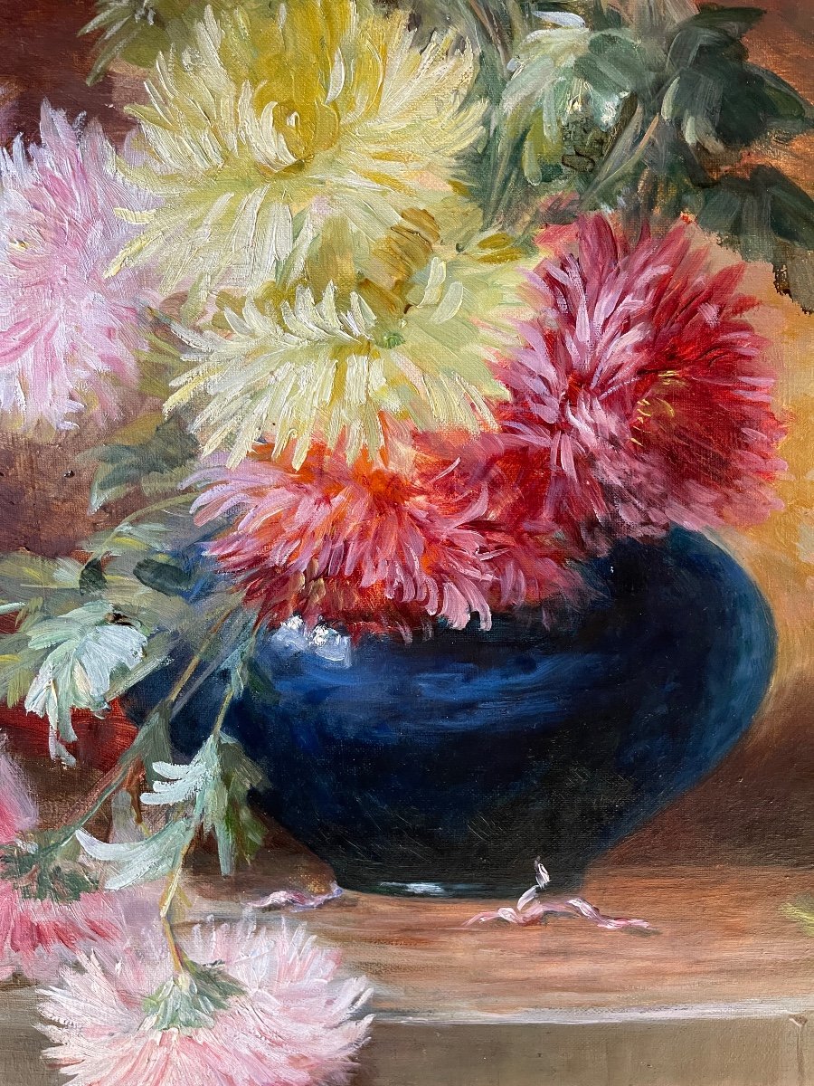 Bouquet De Fleurs Au Vase Bleu-photo-3