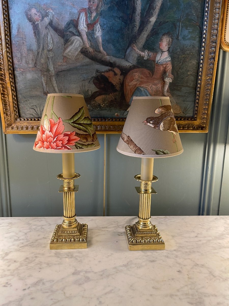 Pair Of Small Bronze Lamps, Height 33 Cm-photo-2