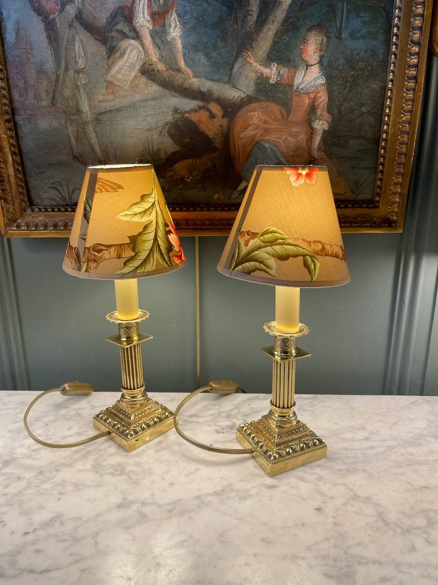 Pair Of Small Bronze Lamps, Height 33 Cm-photo-5