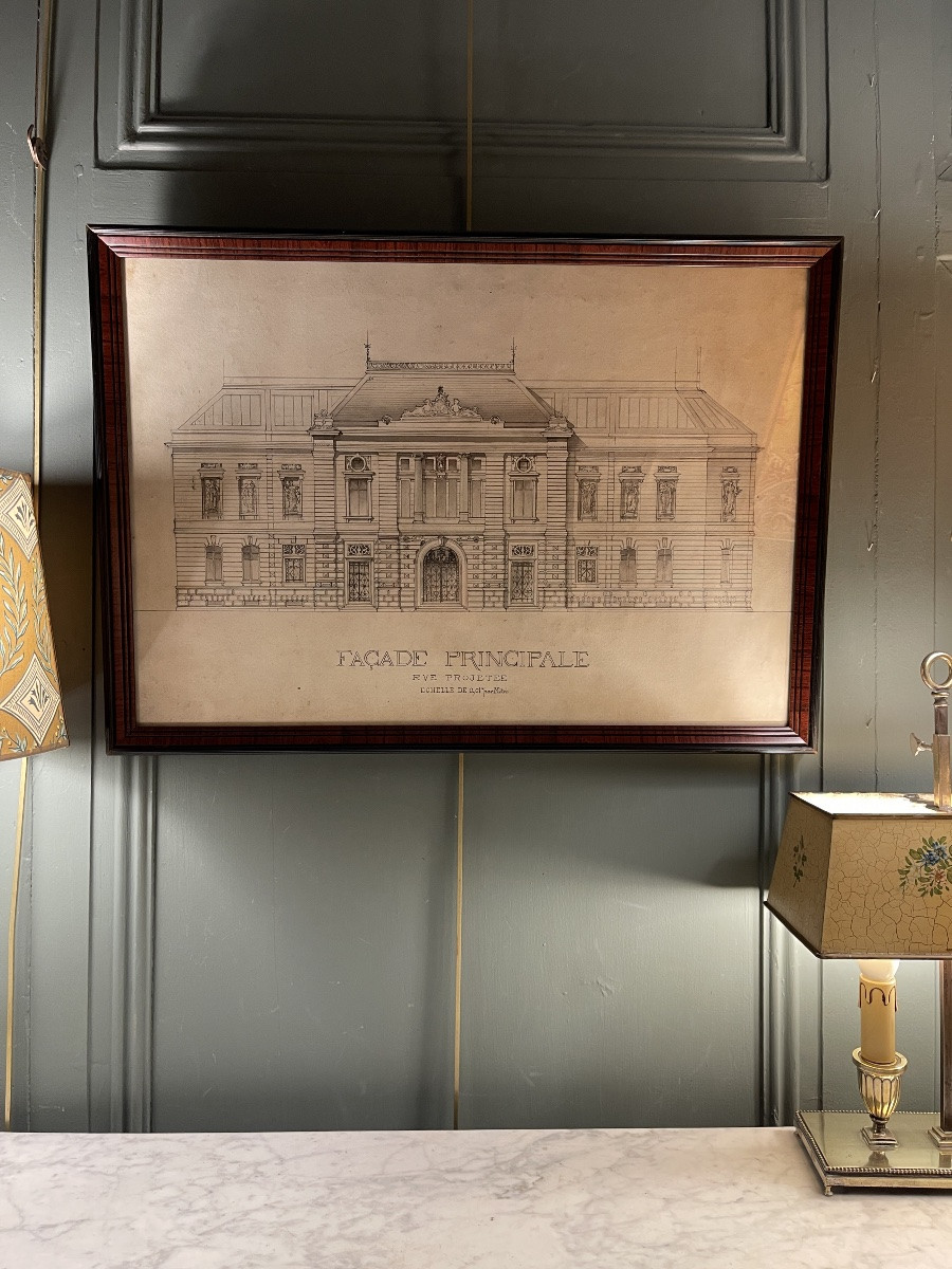 Façade d'Un Bâtiment Néo-classique, Dessin XIXème -photo-3