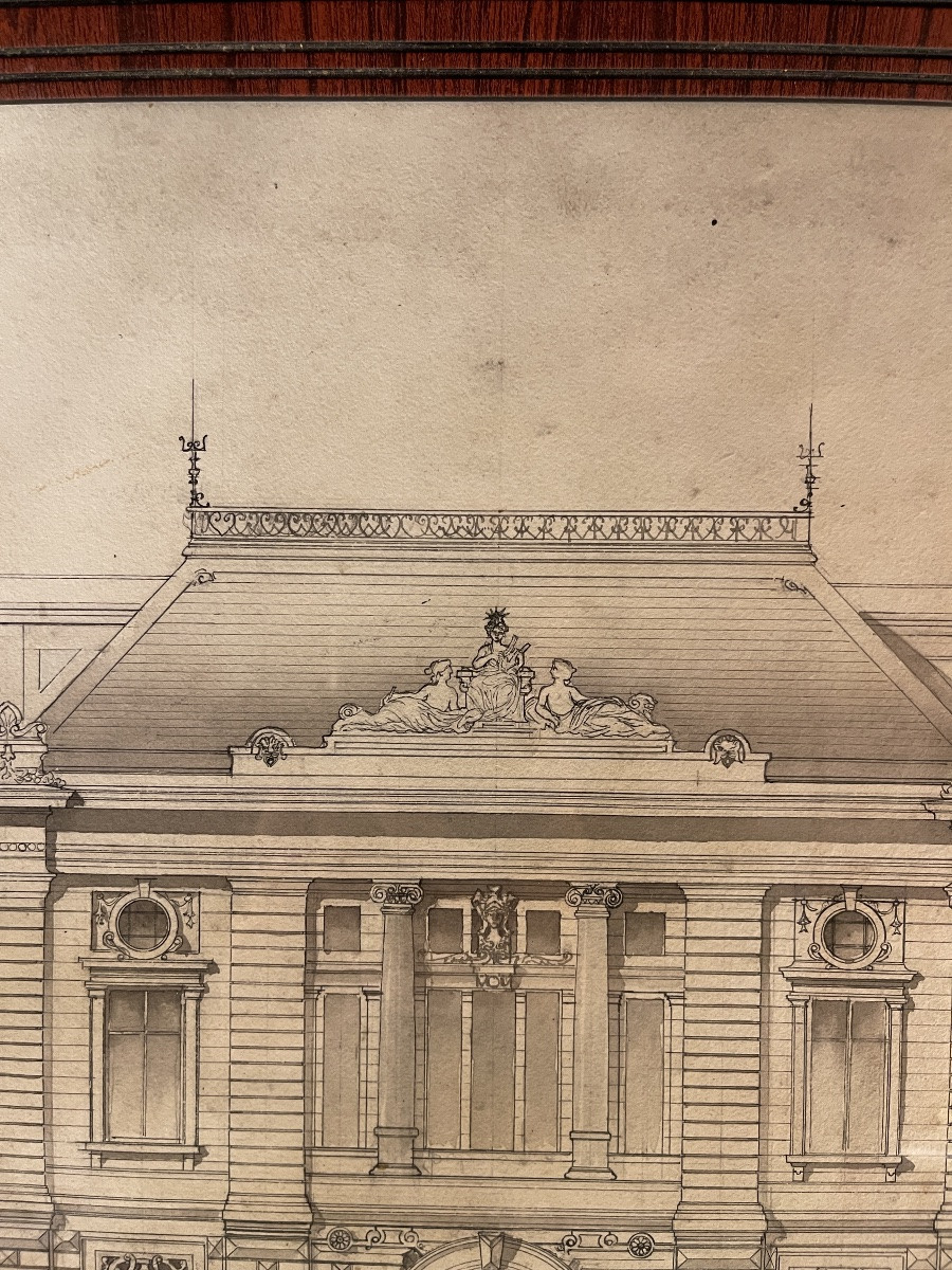 Façade d'Un Bâtiment Néo-classique, Dessin XIXème -photo-4