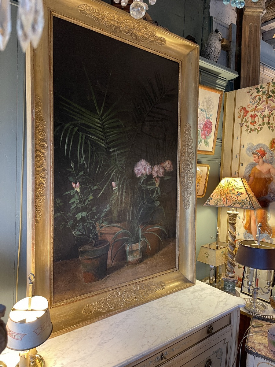 Important 19th Century Flower Painting, Rhododendrons, Old Roses And Dypsis-photo-5