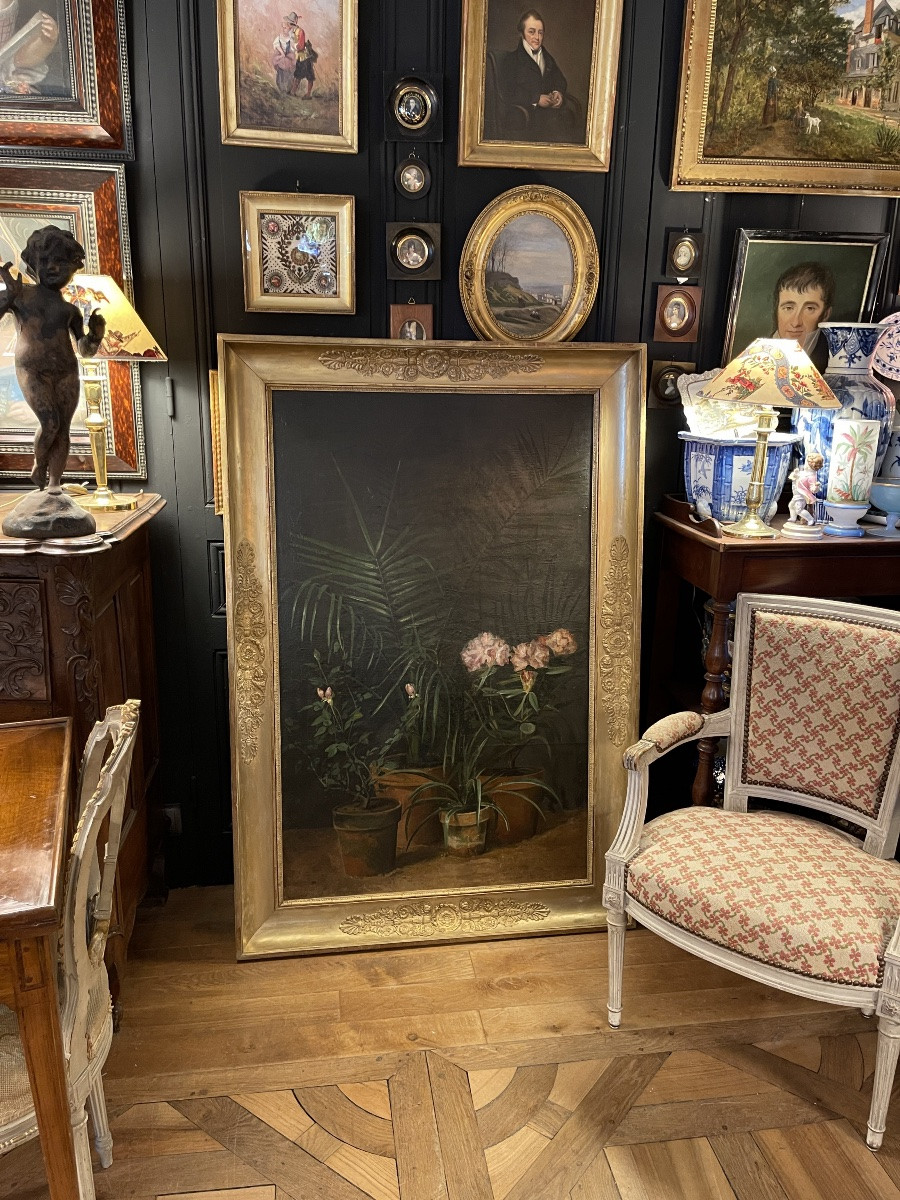 Important 19th Century Flower Painting, Rhododendrons, Old Roses And Dypsis-photo-7