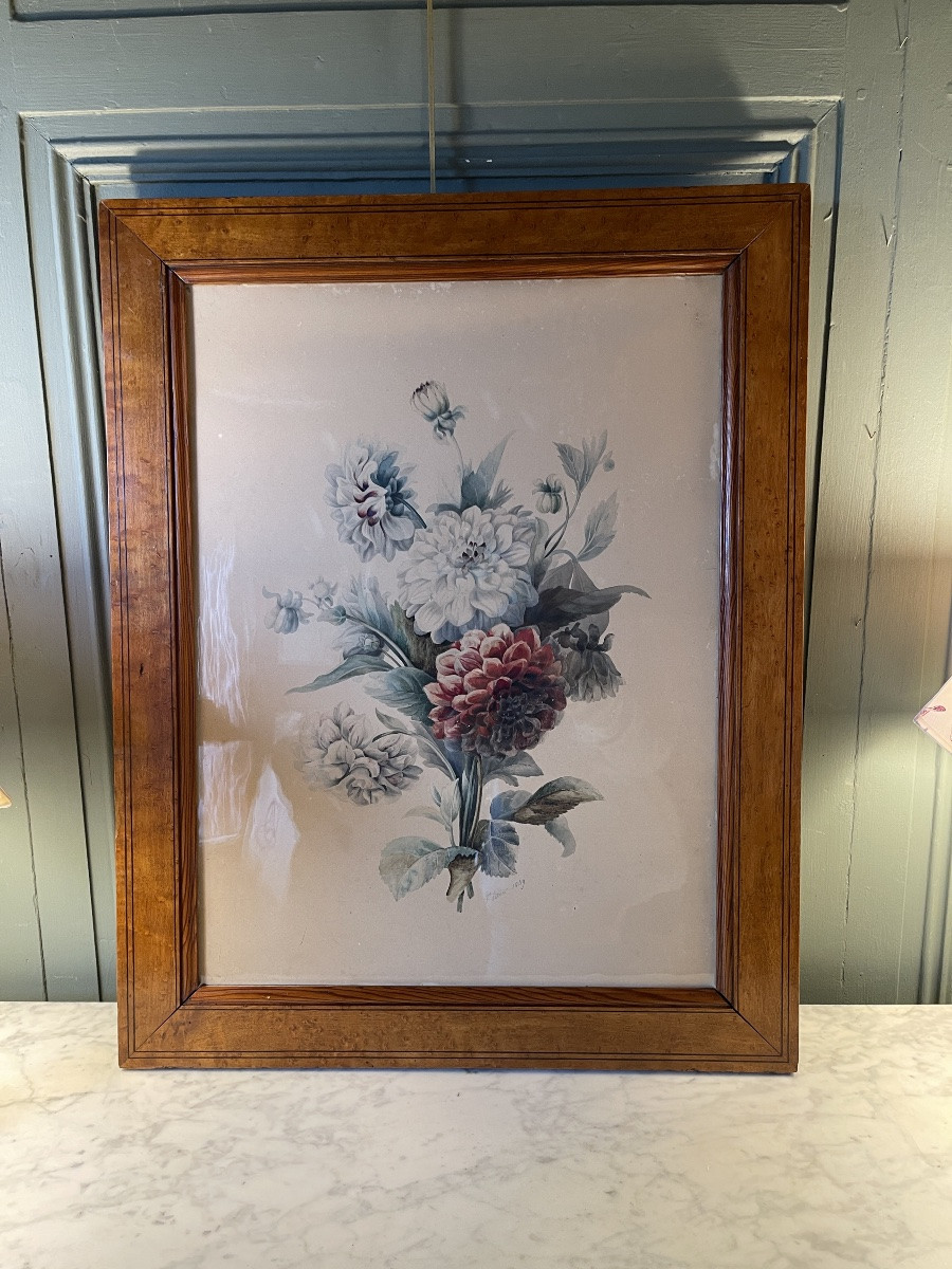 Bouquet Of Peonies, Watercolor Dated 1849-photo-5