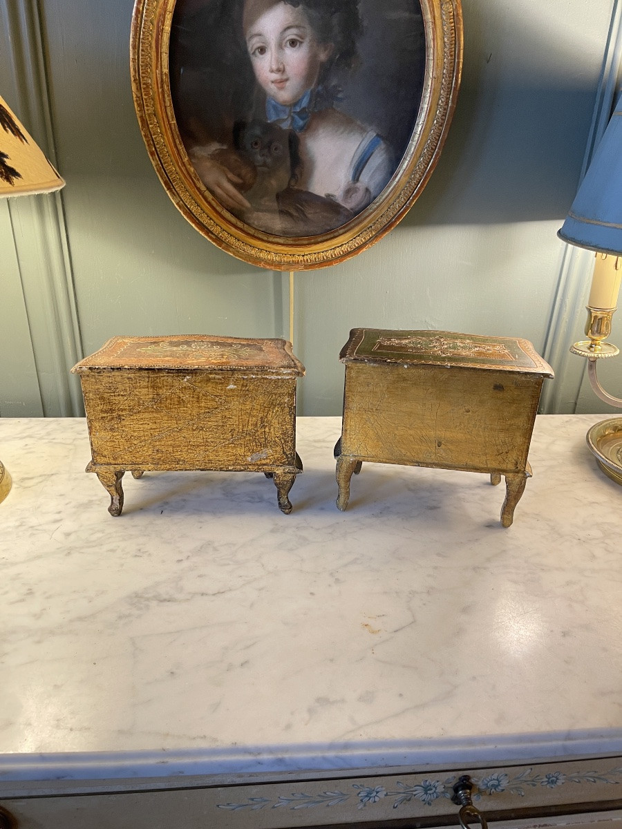 Paire De Petites Commodes De Poupée Florentines, Coffrets à Bijoux-photo-4