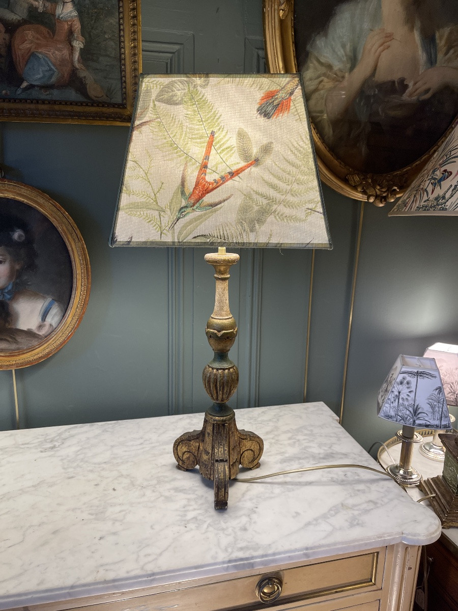 Tripod Lamp In Painted Wood, Height 64 Cm-photo-4
