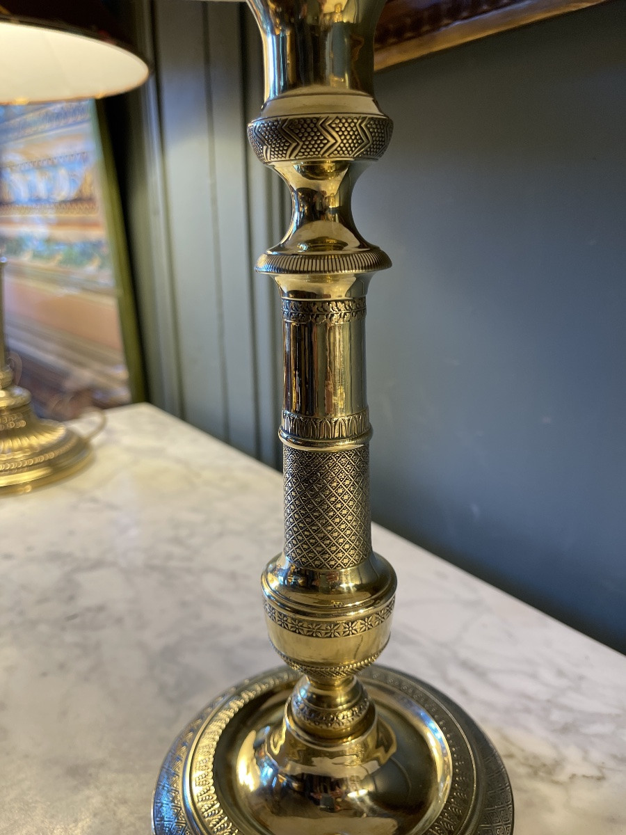 Lampe En Bronze Ciselé, Hauteur 41.5 cm-photo-3