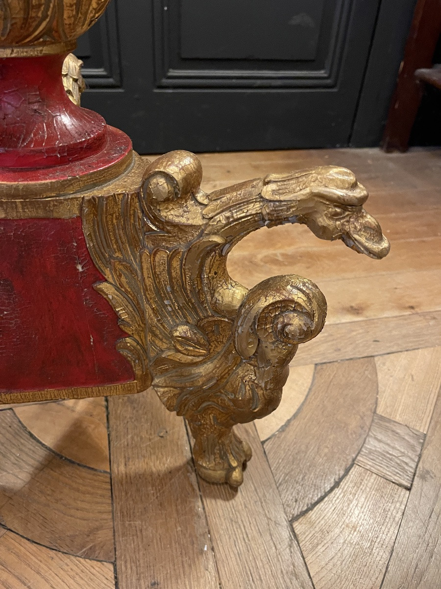 Tripod Floor Lamp In Painted Wood With Griffin Decor, Height 173 Cm-photo-3