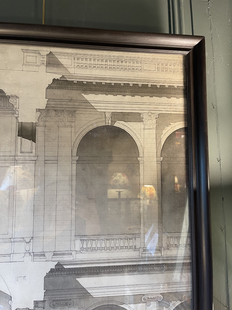 Façade d'Un Bâtiment Néo-classique, Grand Dessin d'Architecture XIXème-photo-4