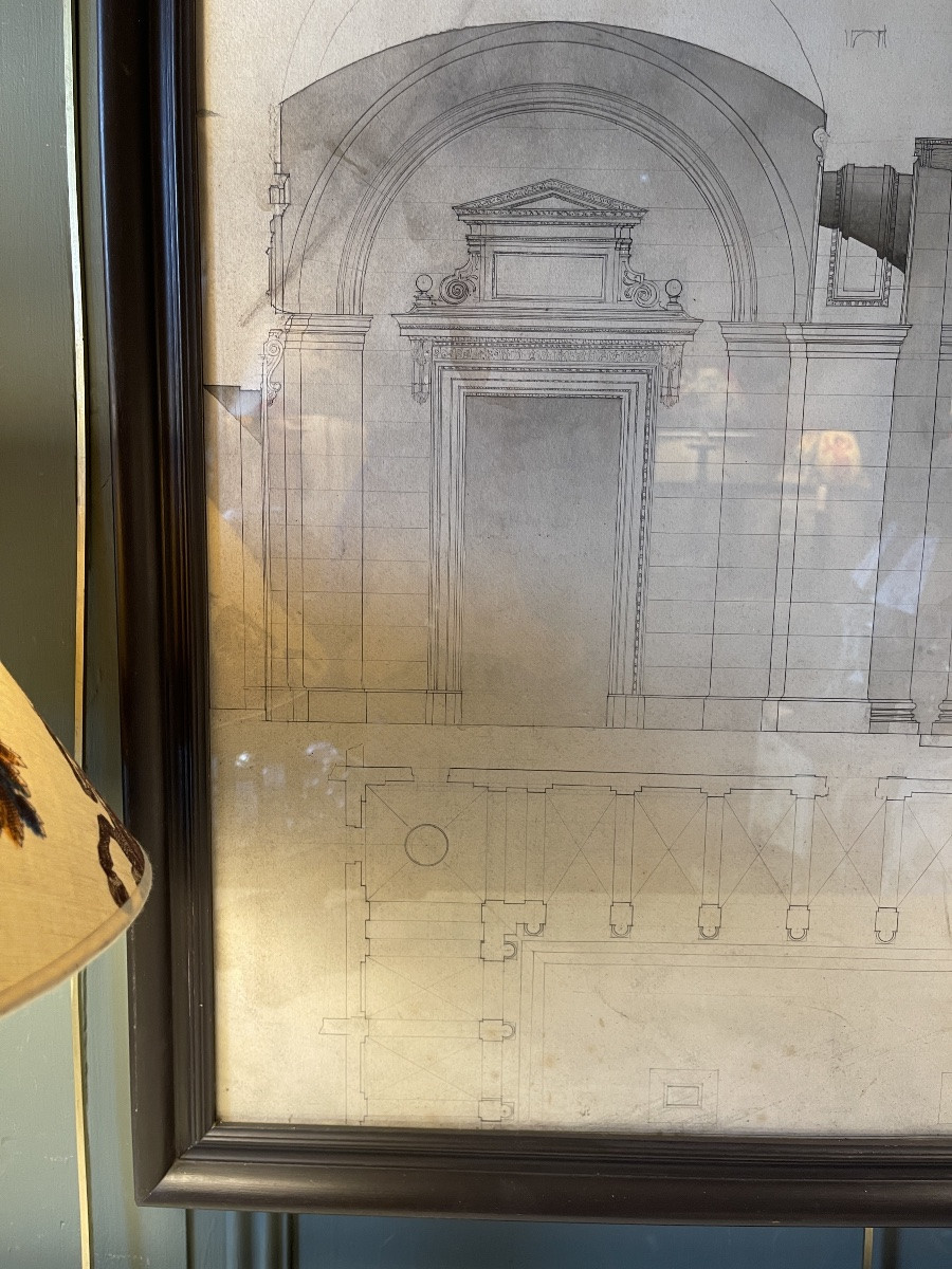 Façade d'Un Bâtiment Néo-classique, Grand Dessin d'Architecture XIXème-photo-2