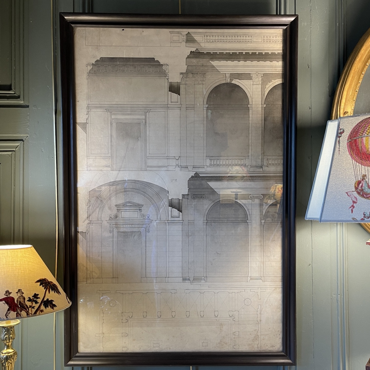 Façade d'Un Bâtiment Néo-classique, Grand Dessin d'Architecture XIXème