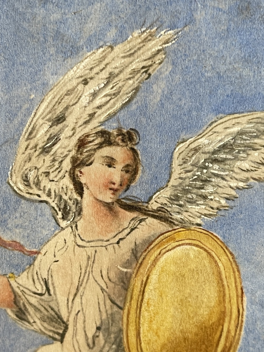 Deities Of Victory And Love, 19th Century Gouache-photo-2