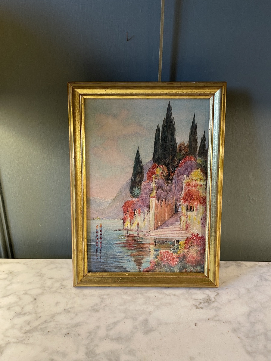 A Villa On Lake Como, Watercolor-photo-3
