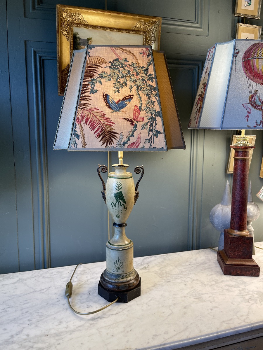 Carcel Lamp In Painted Sheet Metal, 19th Century, Height 70 Cm-photo-4