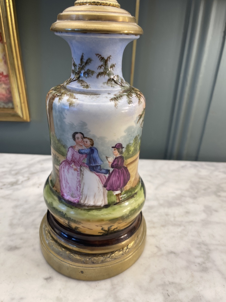 19th Century Porcelain Lamp, Height 43.5 Cm-photo-3