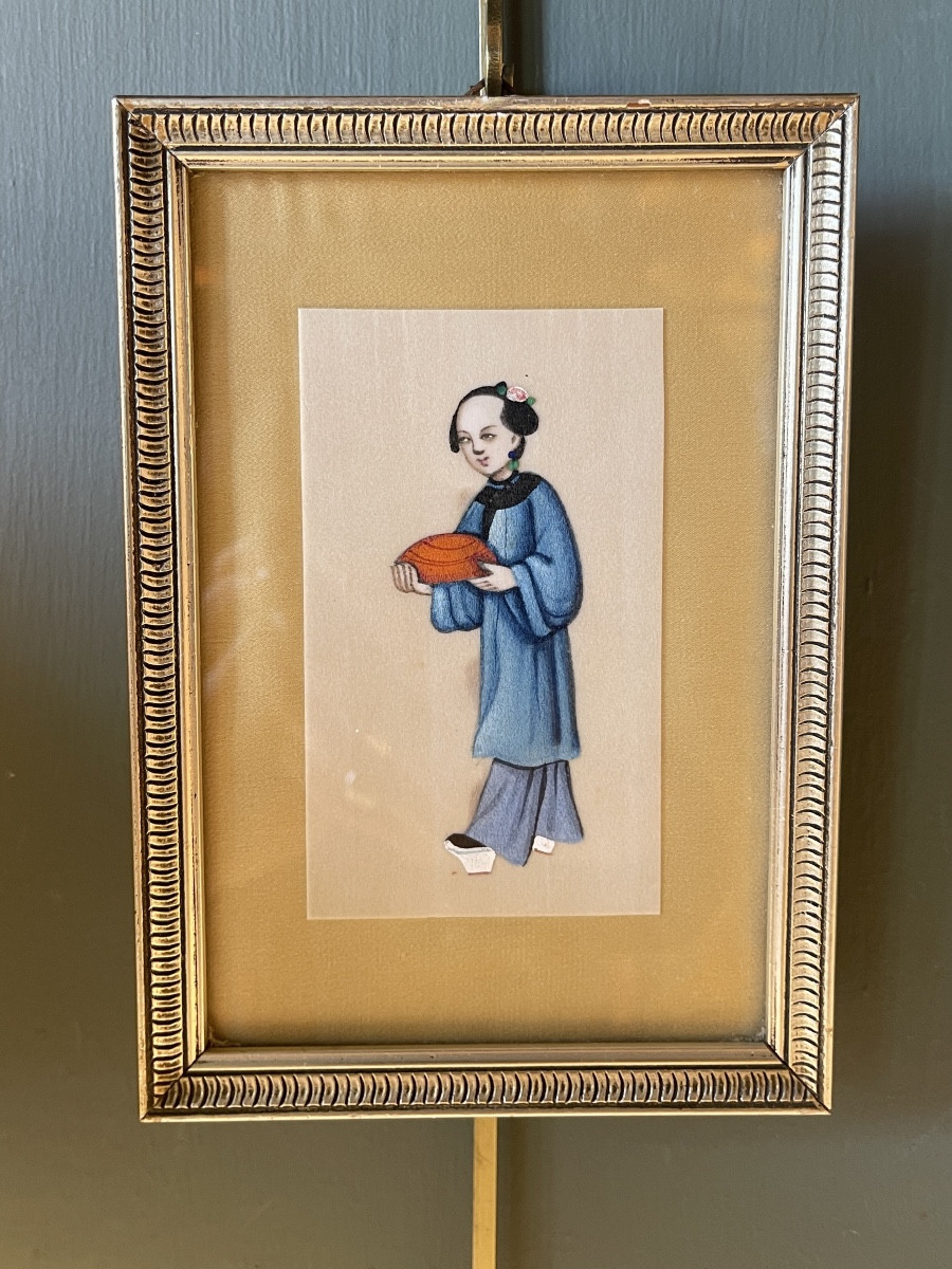 Série de quatre gouaches personnages chinois -photo-1
