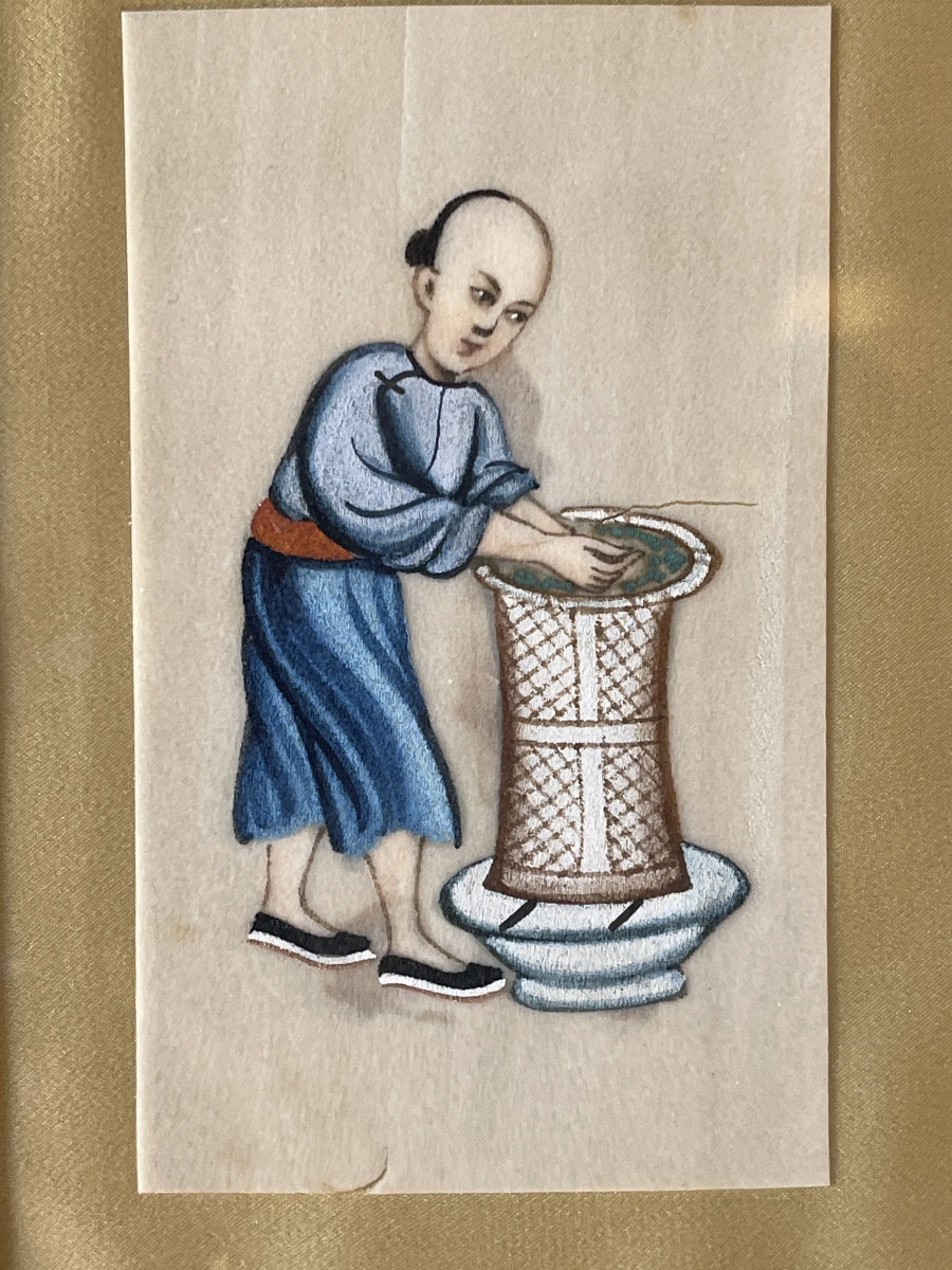Série de quatre gouaches personnages chinois -photo-2