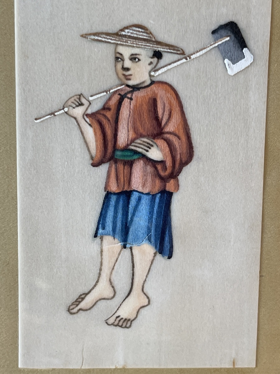 Série de quatre gouaches personnages chinois -photo-4