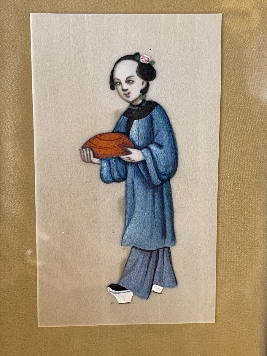 Série de quatre gouaches personnages chinois -photo-5