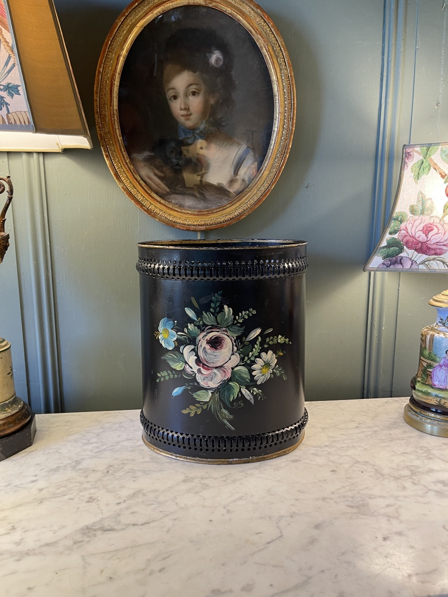 Corbeille En Tôle Peinte à Décor Floral -photo-2