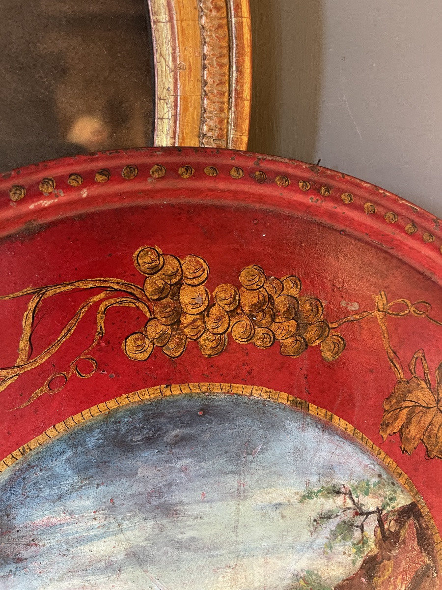 19th Century Painted Sheet Metal Tray, Diameter 40 Cm-photo-4