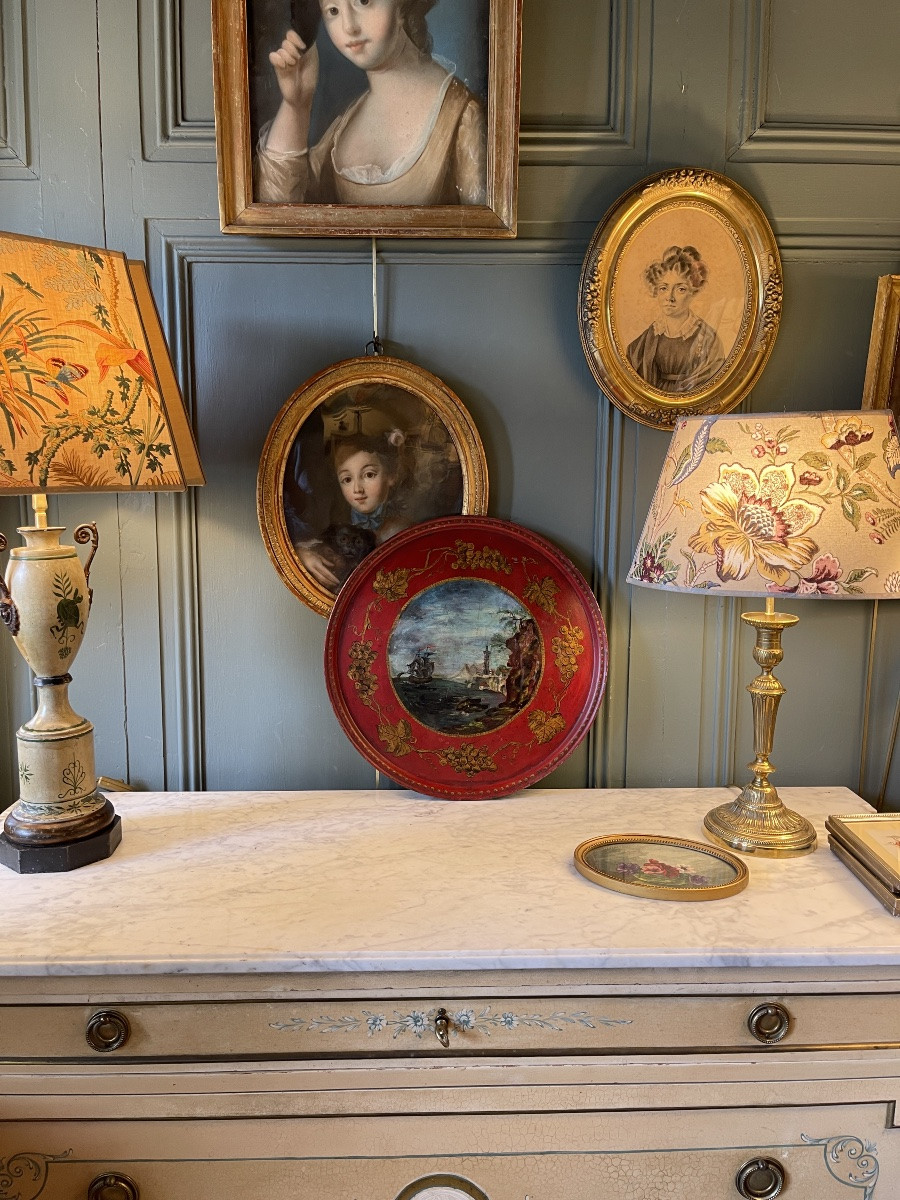 19th Century Painted Sheet Metal Tray, Diameter 40 Cm-photo-5