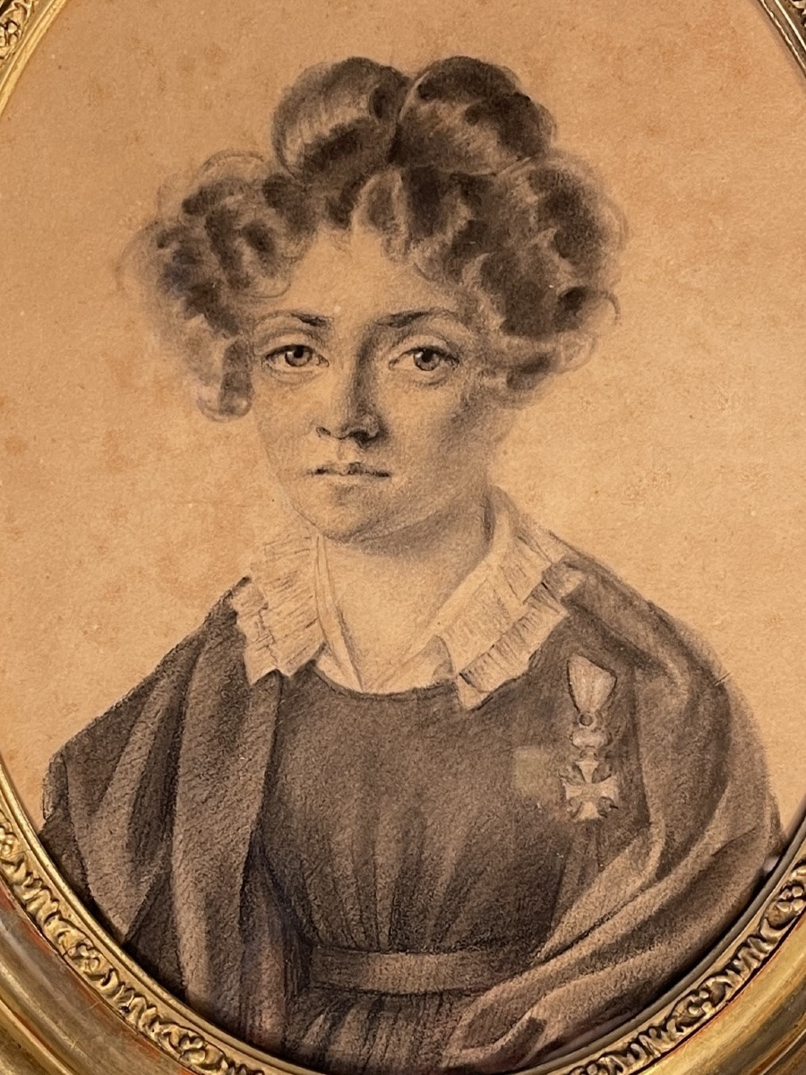 Portrait d'Une Jeune Femme à La Croix De Malte, Dessin XIXème-photo-2