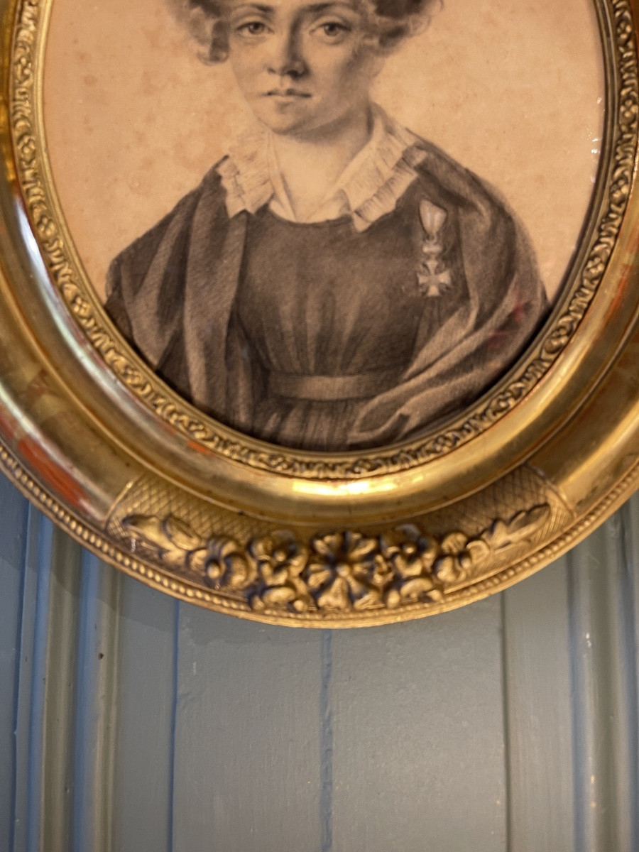 Portrait d'Une Jeune Femme à La Croix De Malte, Dessin XIXème-photo-2