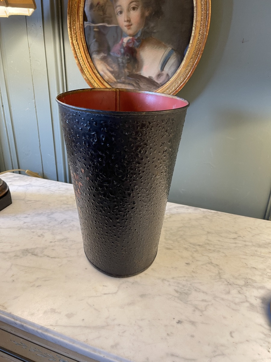 Painted Sheet Metal Wastebasket, Height 30 Cm-photo-1