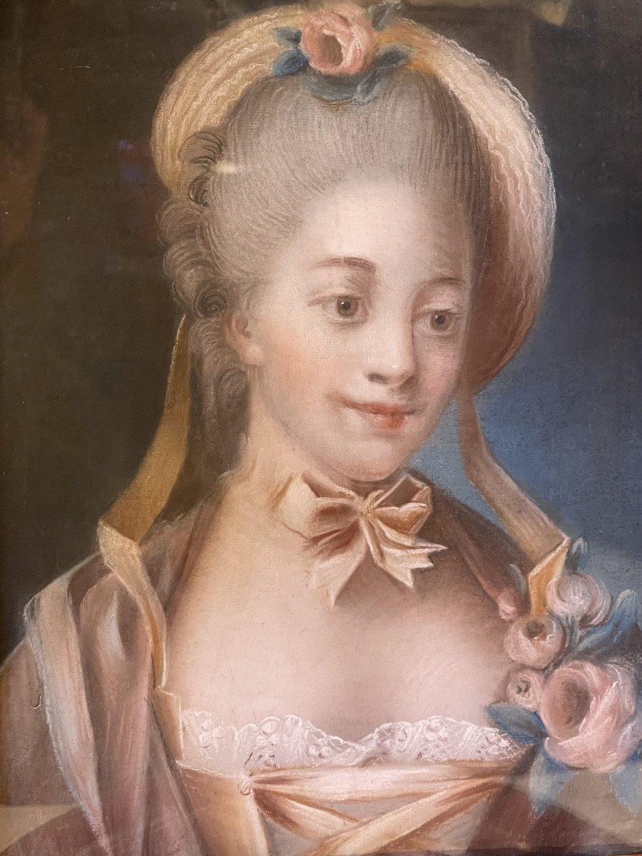 Portrait Of A Young Lady As A Shepherdess, 18th Century Pastel-photo-2