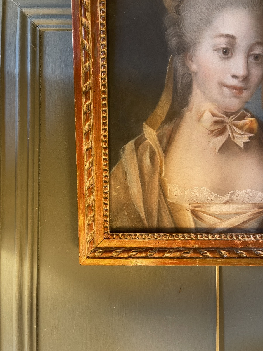 Portrait Of A Young Lady As A Shepherdess, 18th Century Pastel-photo-2