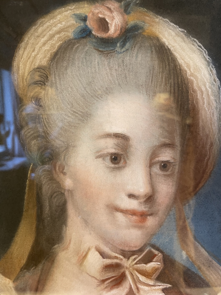 Portrait Of A Young Lady As A Shepherdess, 18th Century Pastel-photo-3