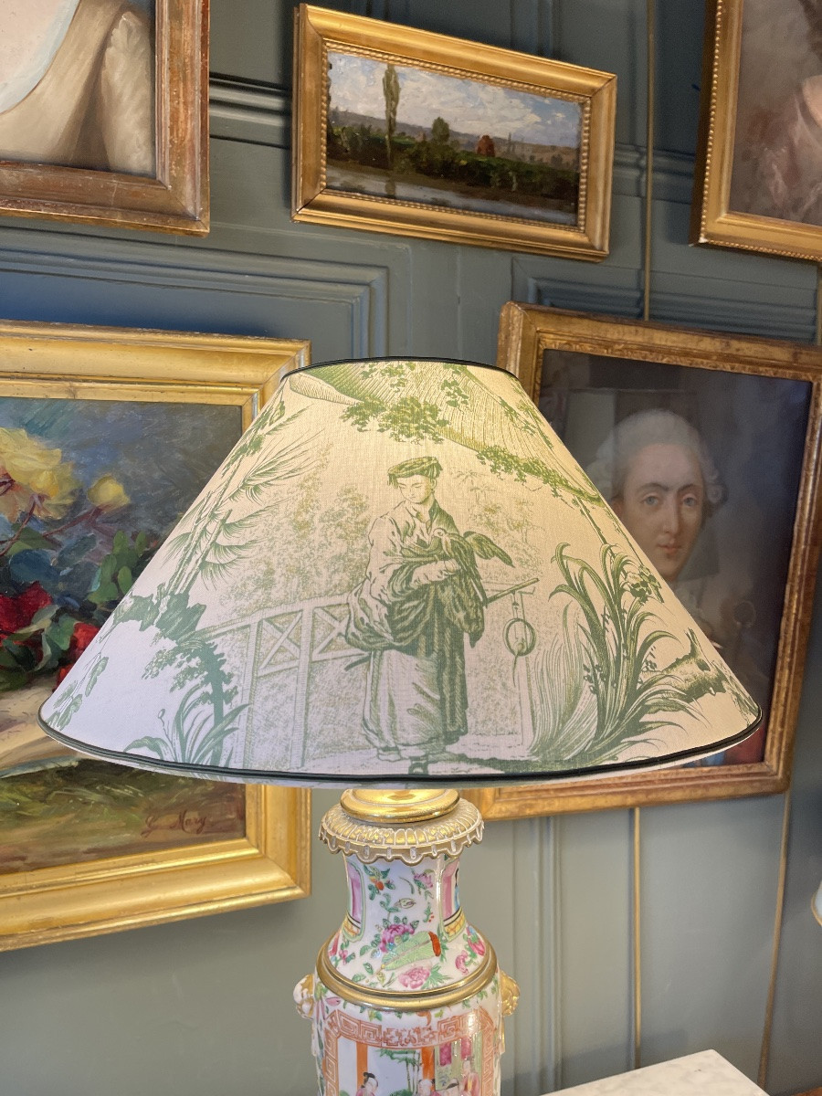 Large Chinese Porcelain Lamp, Canton 19th Century, Height 62.5 Cm-photo-7