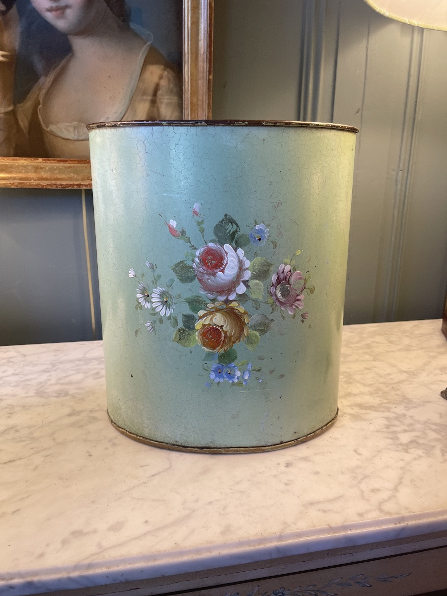19th Century Painted Sheet Metal Basket, Height 30 Cm-photo-2