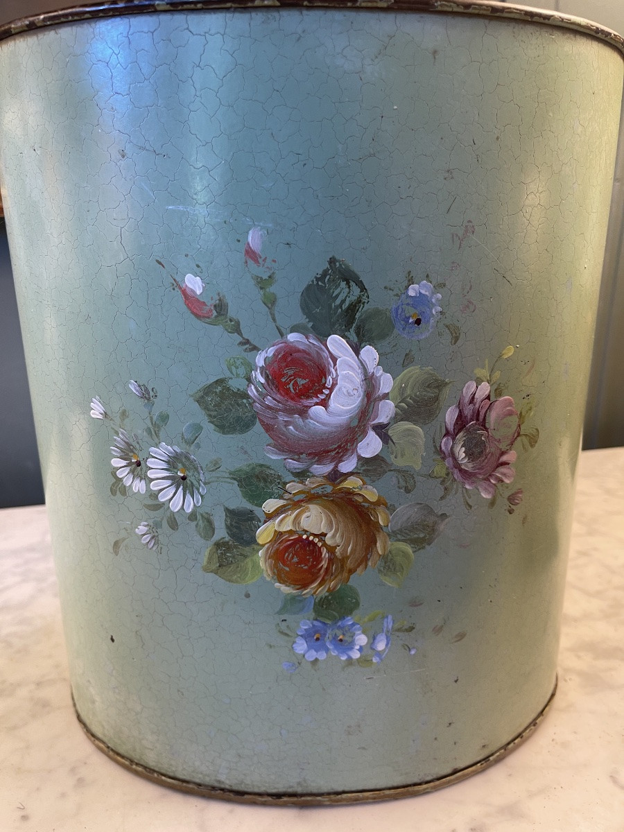 19th Century Painted Sheet Metal Basket, Height 30 Cm-photo-3
