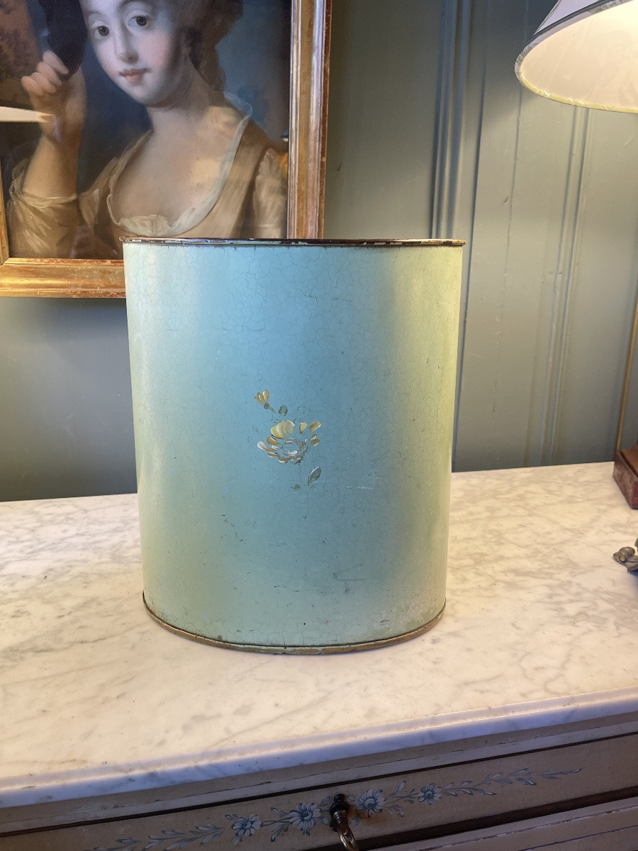 19th Century Painted Sheet Metal Basket, Height 30 Cm-photo-1