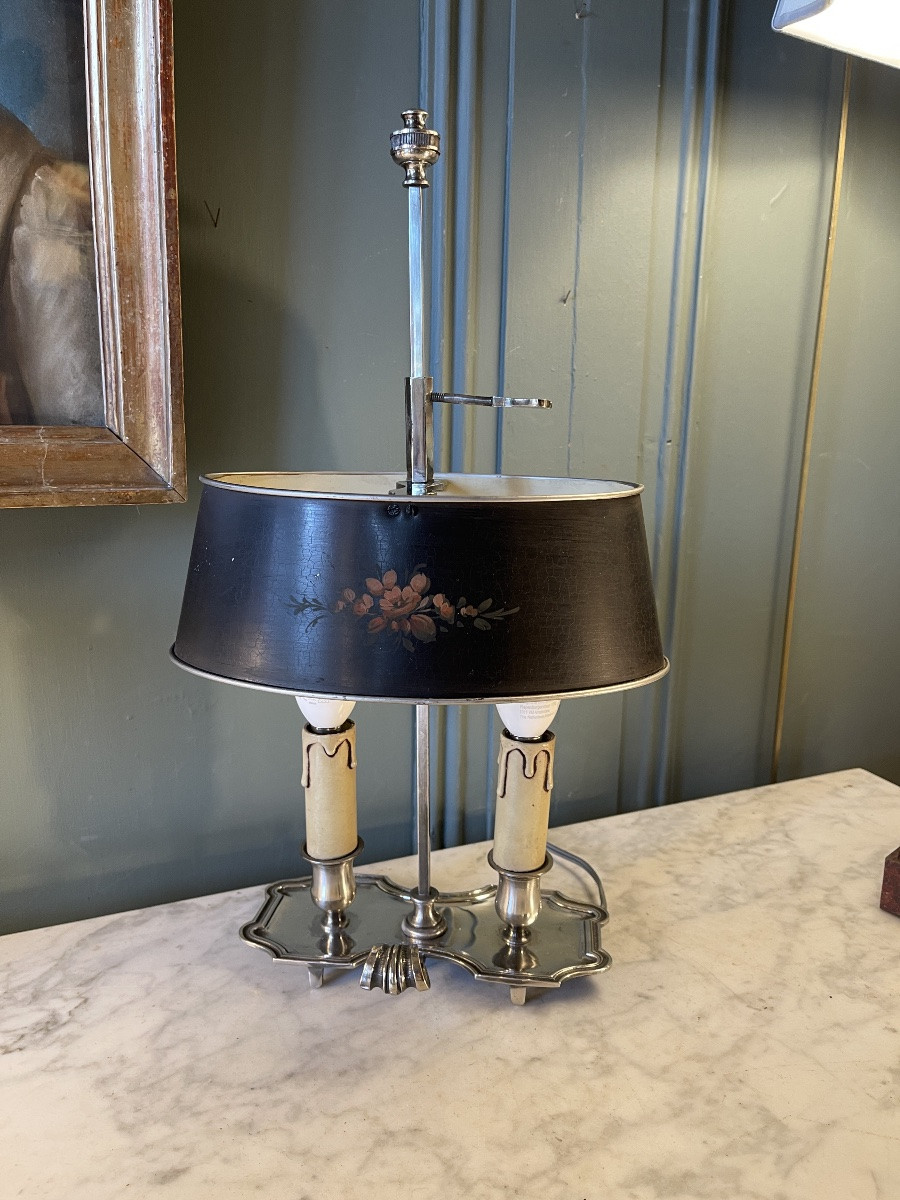 Lampe bouillotte en bronze argenté XIXème, hauteur 43 cm-photo-2