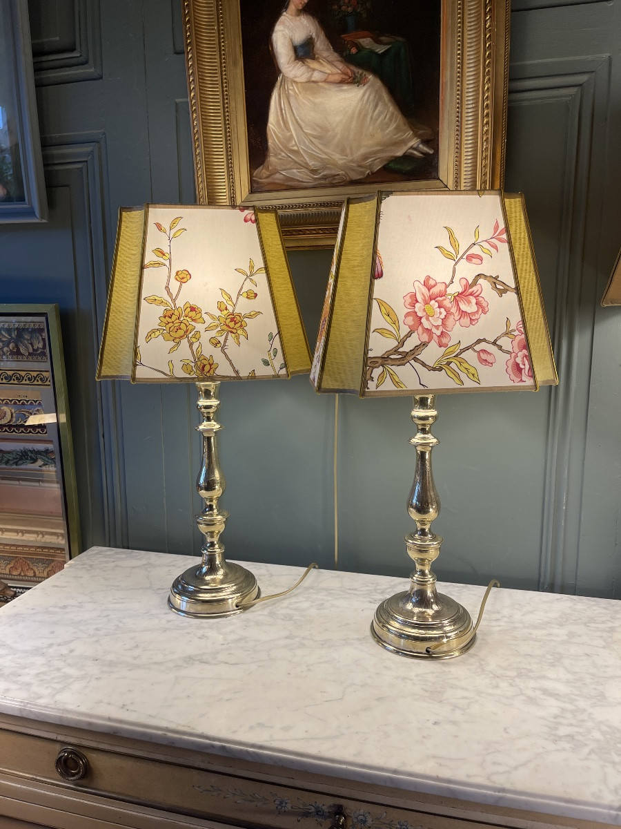 Grande paire de lampes en bronze XIXème, hauteur 59 cm-photo-1