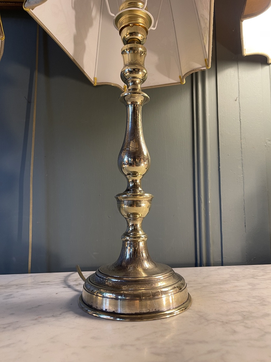 Grande paire de lampes en bronze XIXème, hauteur 59 cm-photo-4