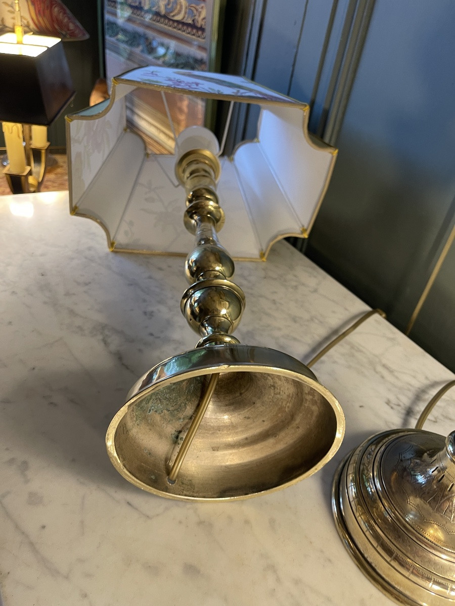 Grande paire de lampes en bronze XIXème, hauteur 59 cm-photo-7