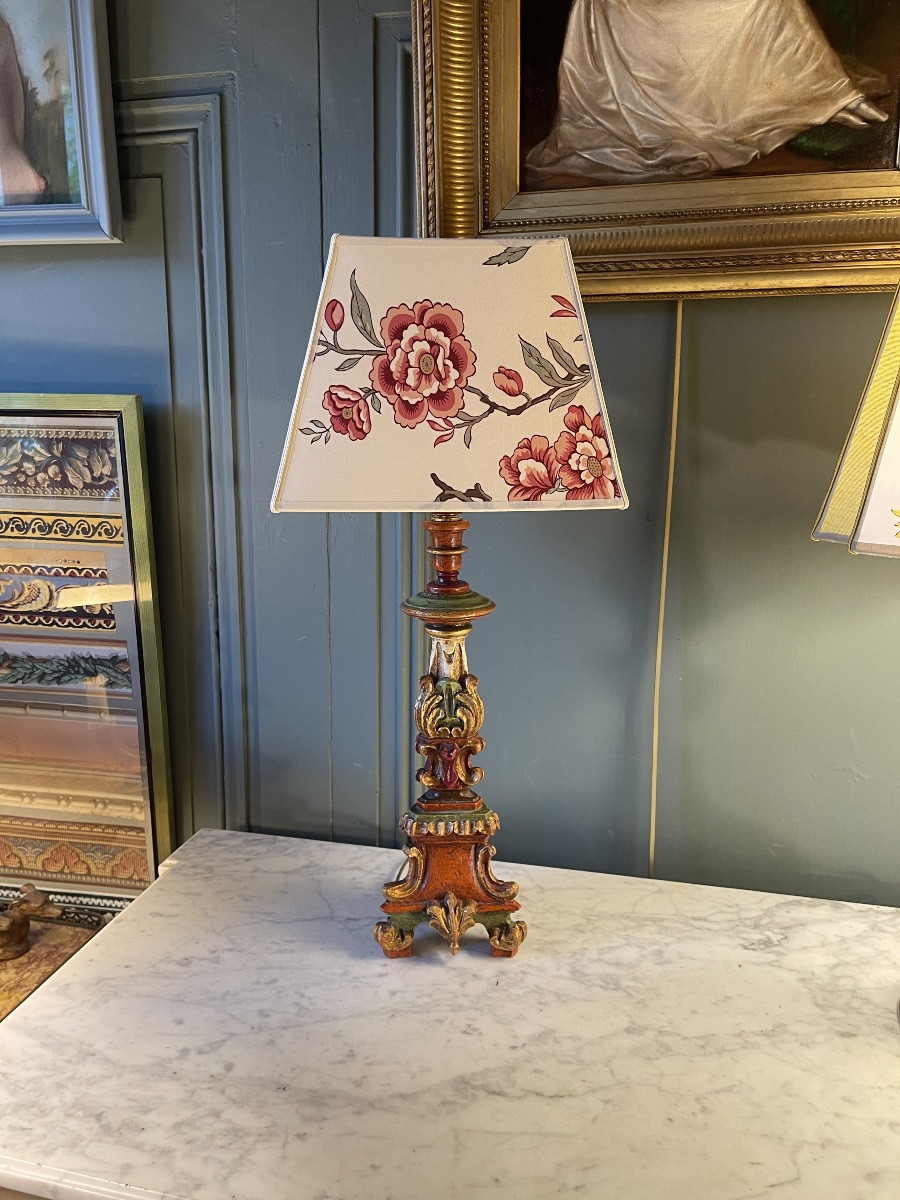 Tripod Lamp In Painted Wood, Height 56 Cm-photo-1