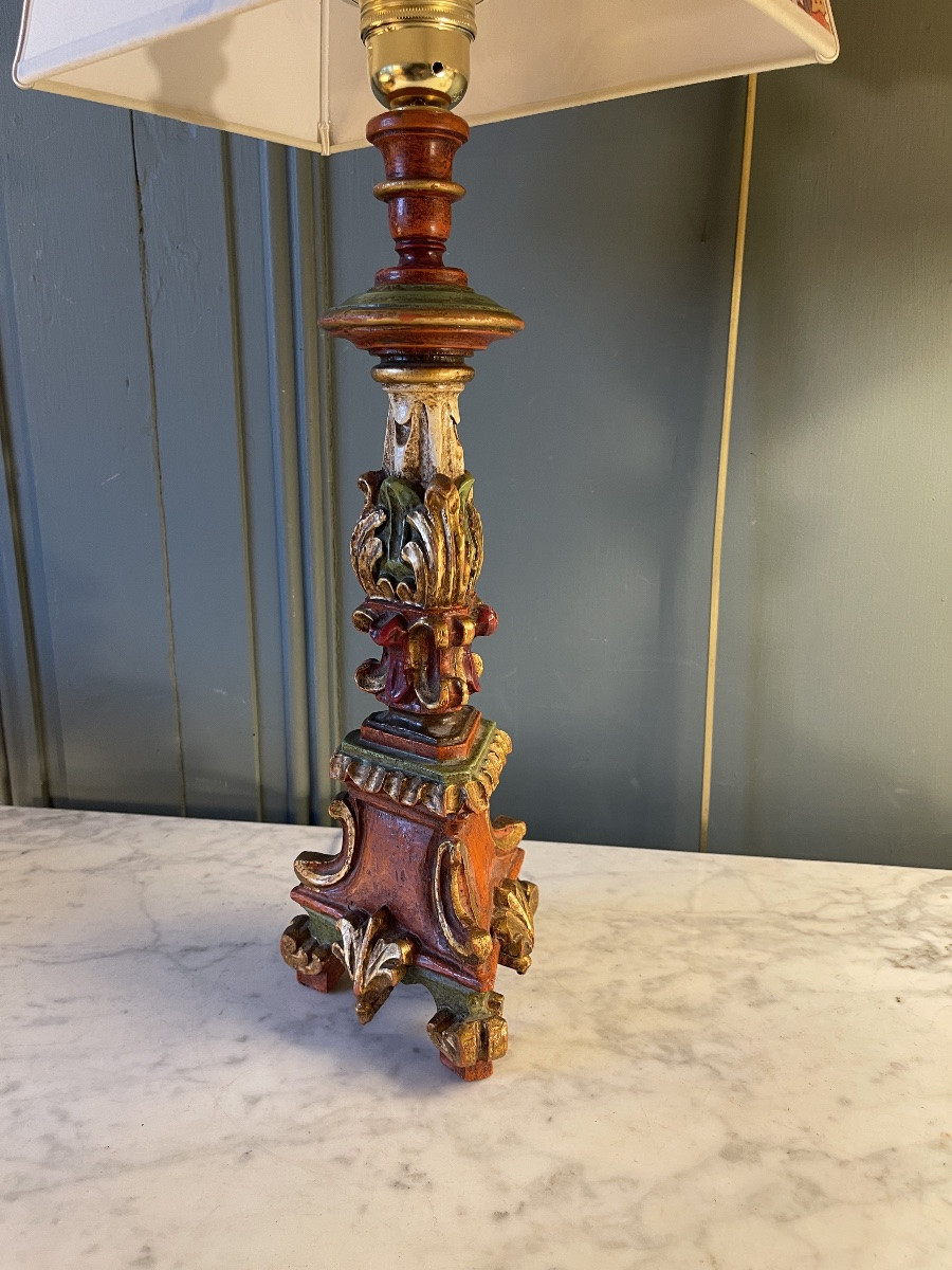 Tripod Lamp In Painted Wood, Height 56 Cm-photo-3