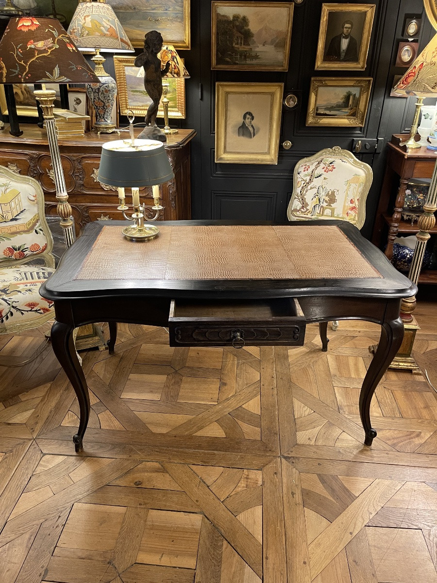 19th Century Blackened Wooden Flat Desk-photo-2